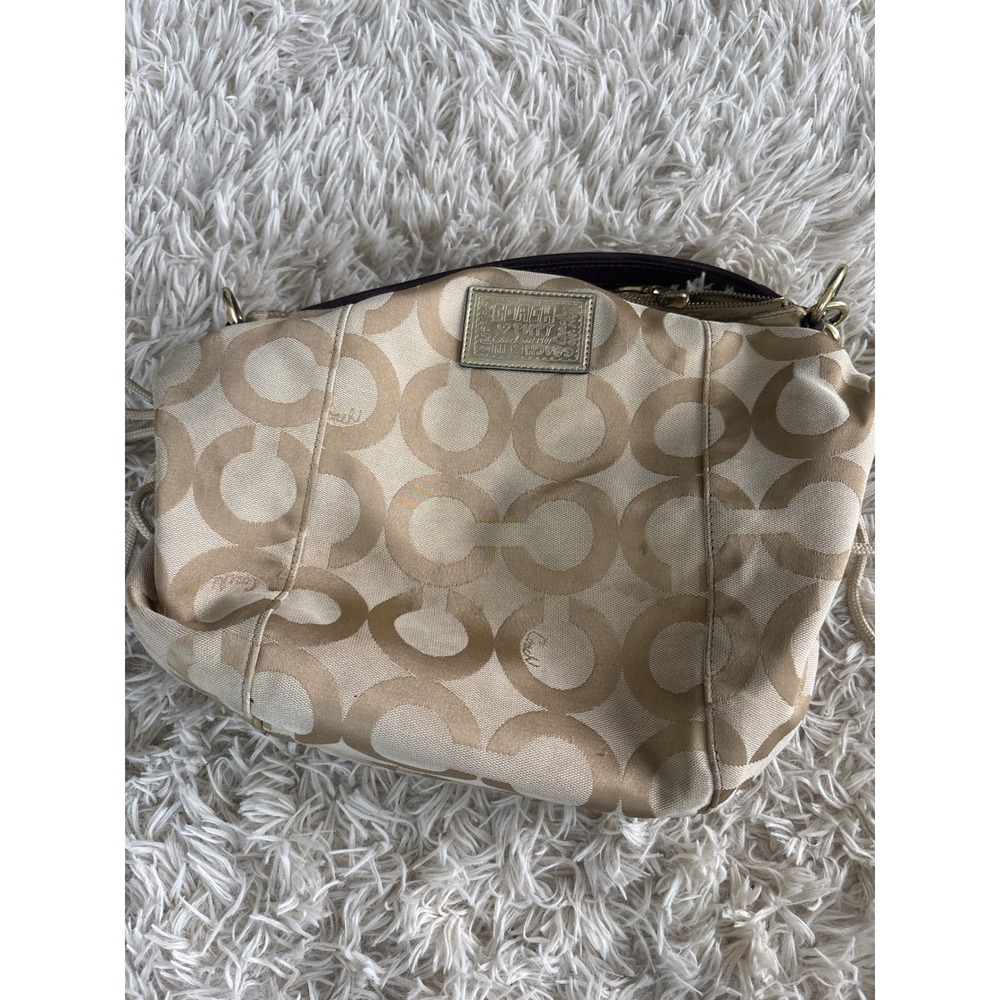 Vintage Coach Poppy Graffiti Glam Shoulder Bag Khaki Monogram Multicolor Sparkle - Picture 7 of 12